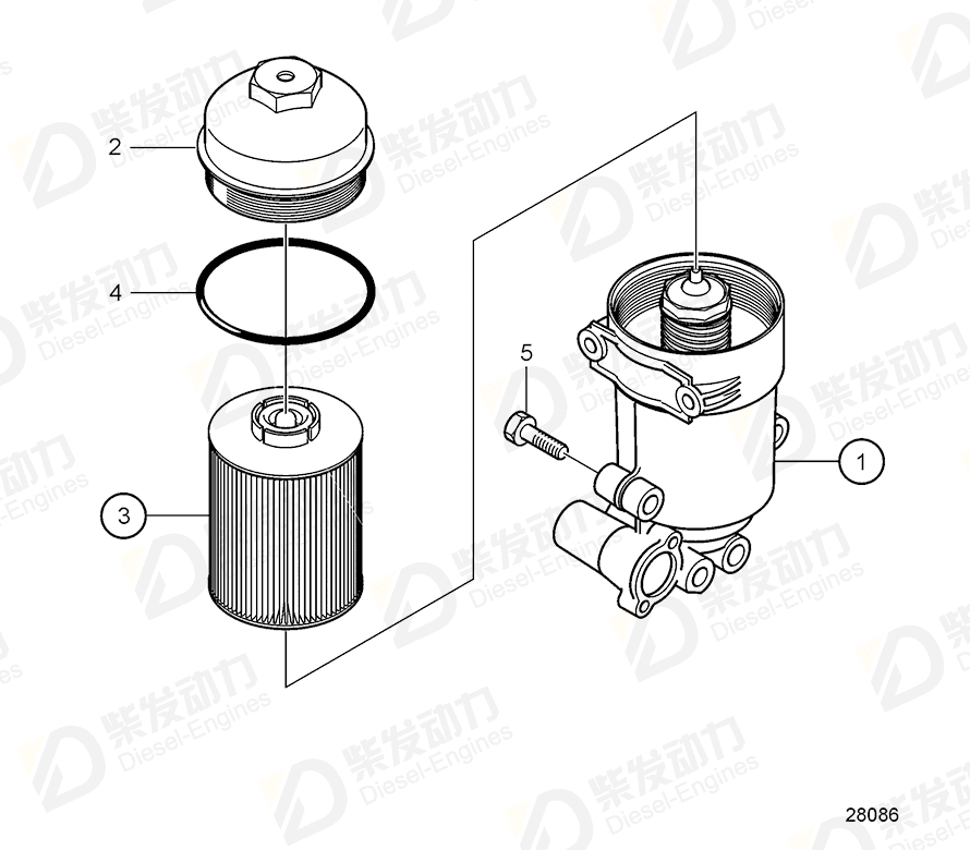 VOLVO Fuel filter, complete 21362208 Drawing